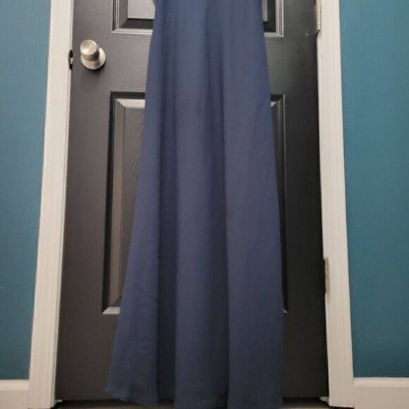 Michaelangelo Size 6 navy blue full length dress prom bridesmaid - Picture 2 of 9